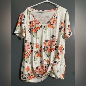 Floral V-Neck Knot Front Top